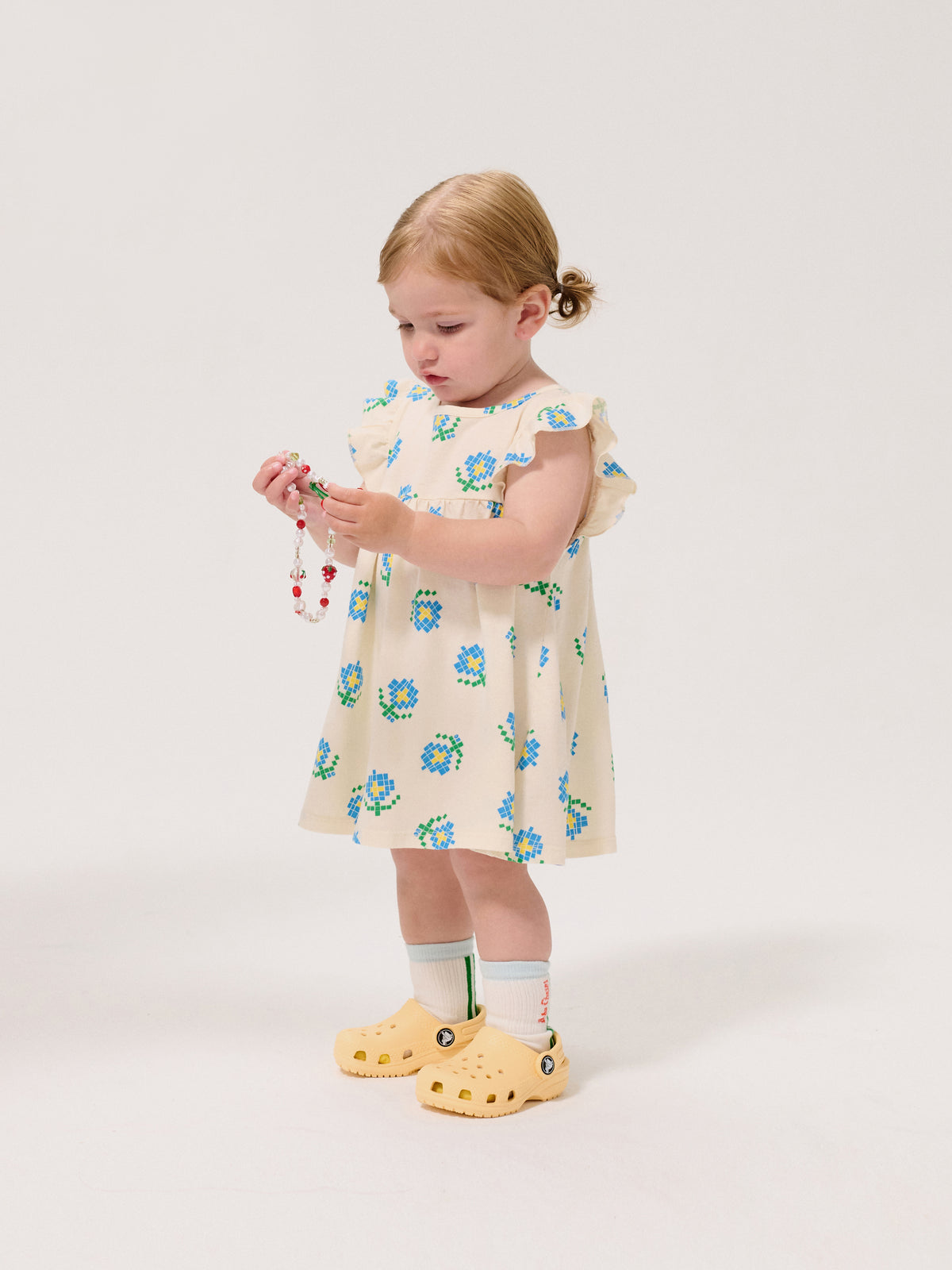 Vestido ruffled Pixel Flowers all over