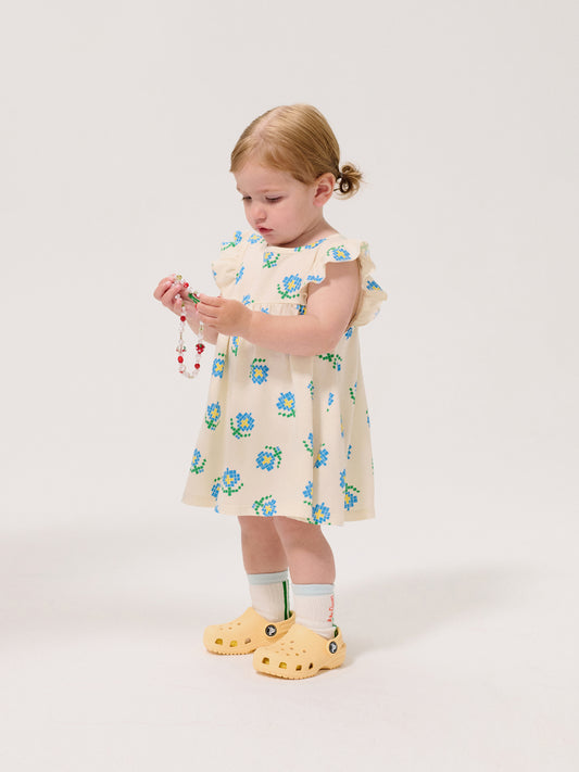 Vestido ruffled Pixel Flowers all over