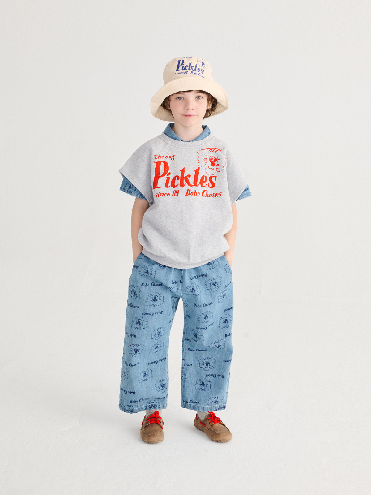 Pantalon light denim Pickles The Dog all over